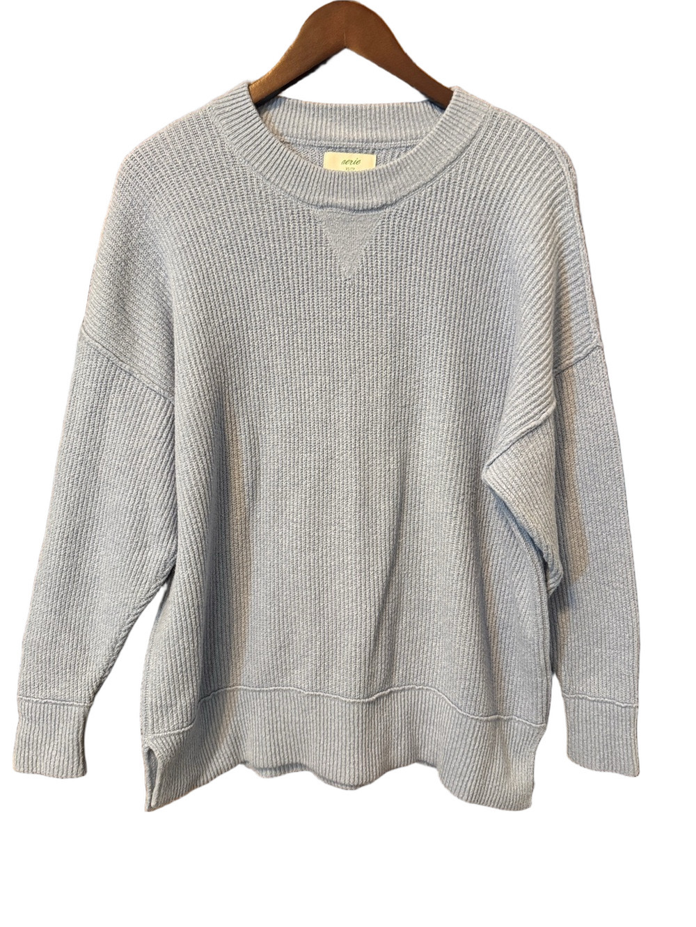 aerie Oversized Ribbed Sky-Blue Crewneck Pullover Sweater Size XS - Picture 2 of 3